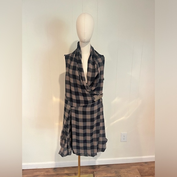 Soft Surroundings Drapey Plaid Bubble Hem Shawl Collar Belted Dress or Top - Picture 2 of 11